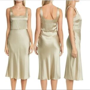 Vince Satin Bias-Cut Midi Slip Dress in Sepia Size 8